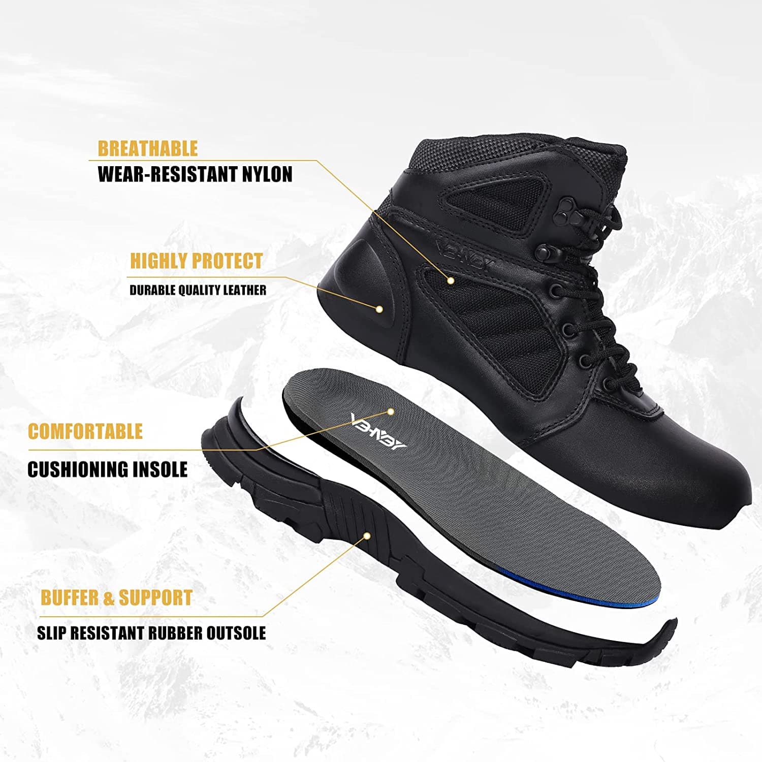 Lightweight Water Repellent Leather Combat Boots for Men