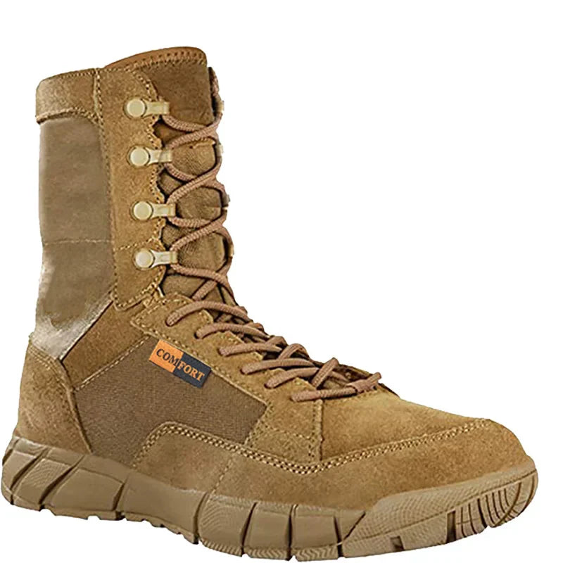 Mens Tactical Mid-Calf Combat Boots (Brown No Zip)