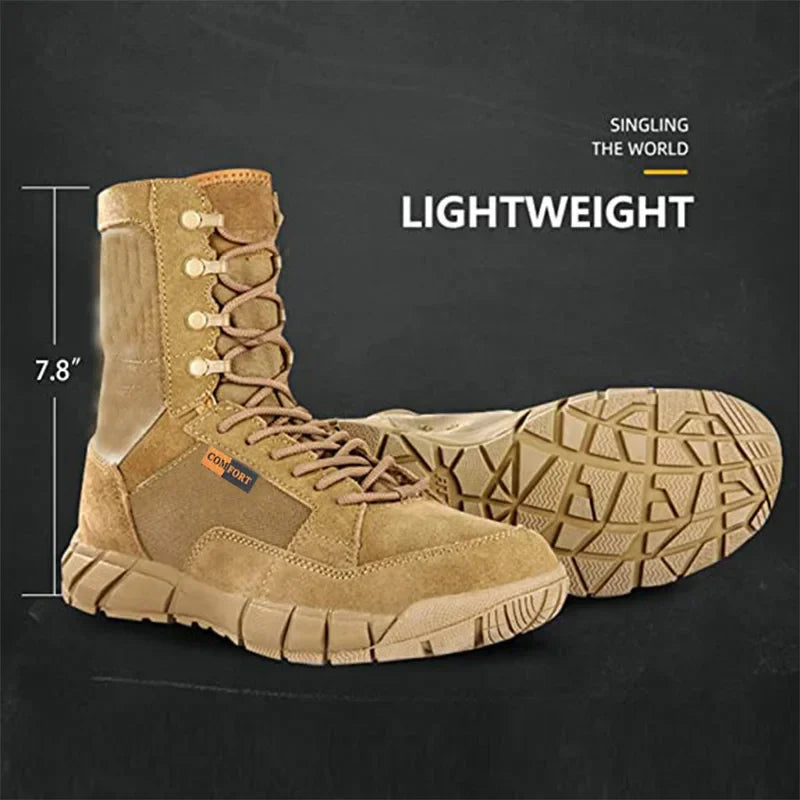 Mens Tactical Mid-Calf Combat Boots (Brown No Zip)