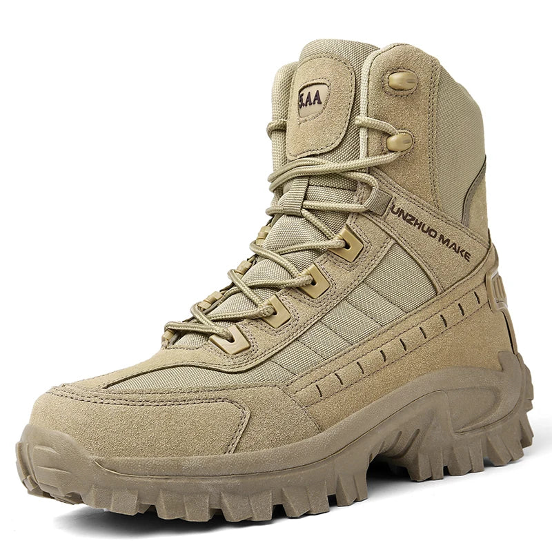 Mens Tactical Desert Combat Ankle Work Boots (Khaki)