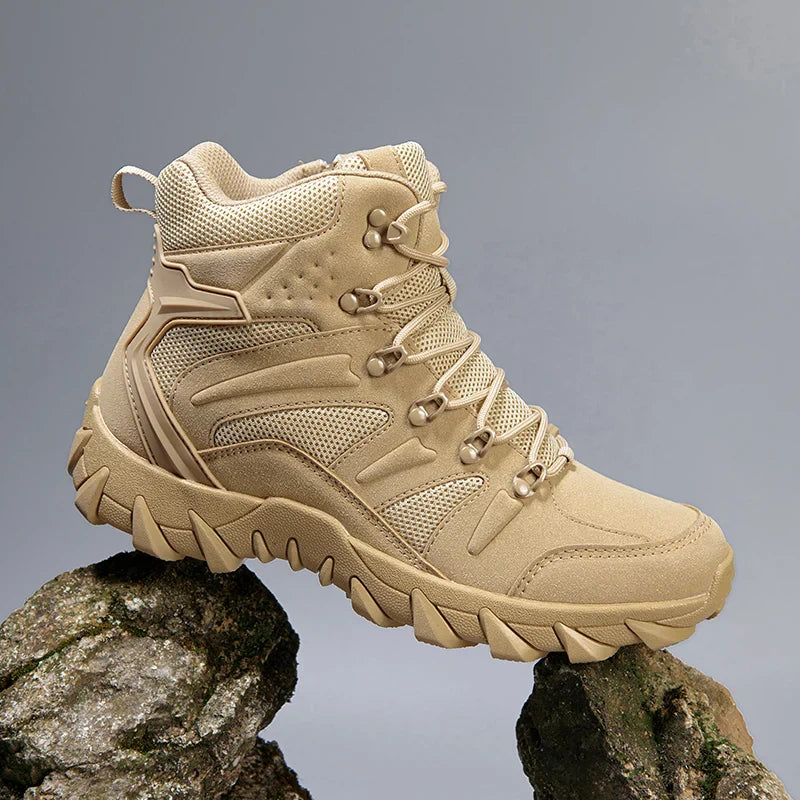NNEOBA Men's Tactical Work Ankle Boots Winter Safety Shoes (Beige)
