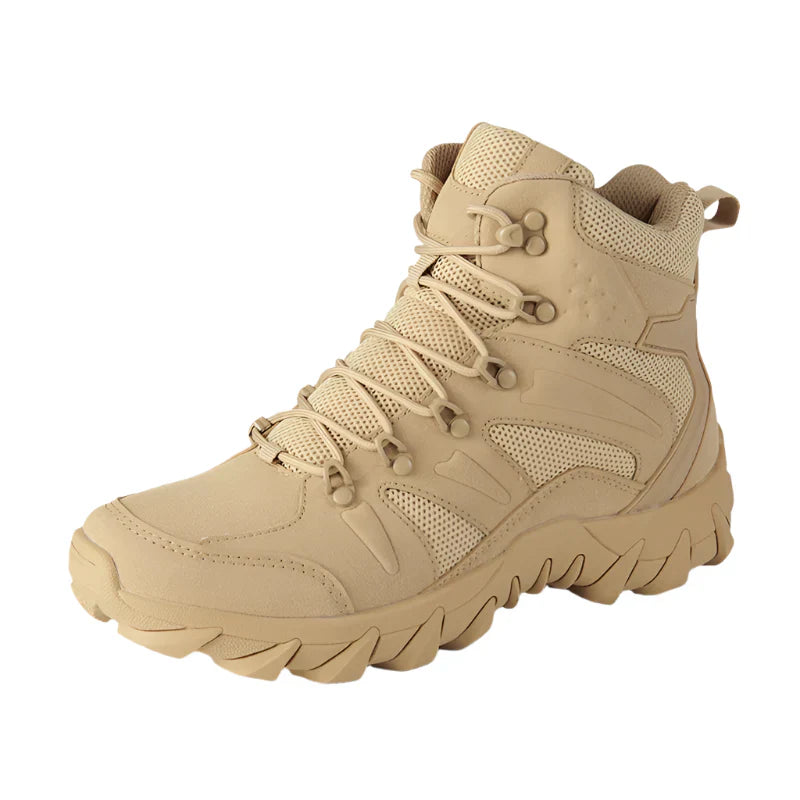 NNEOBA Men's Tactical Work Ankle Boots Winter Safety Shoes (Beige)